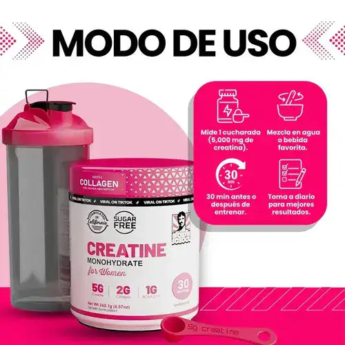 CREATINA CON MONOHIDRATO PARA MUJER - TONIFICA TU CUERPO SIN INFLARTE