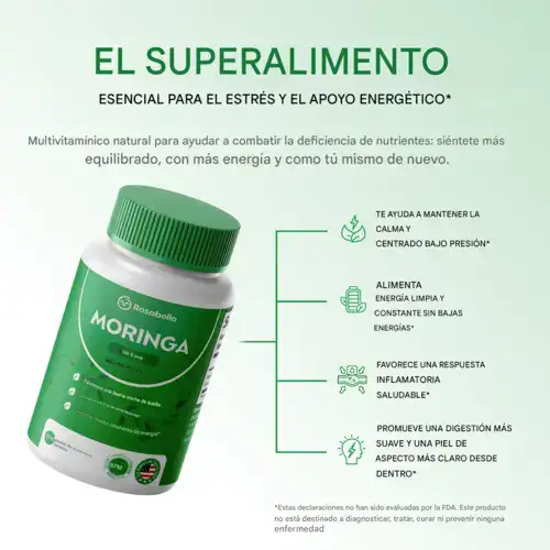 Moringa Rosabella: Reduce el cortisol de forma natural para ayudar a restaurar el equilibrio interno y externo.